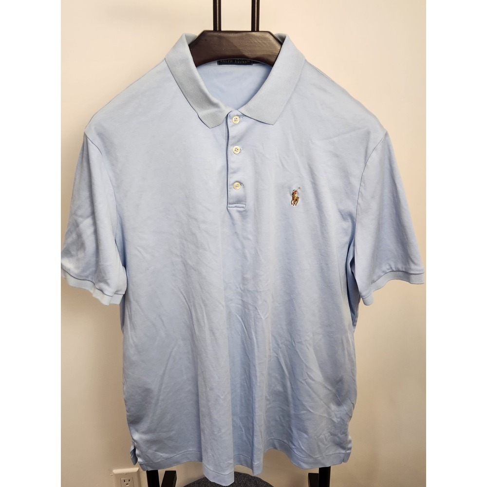 Polo Ralph Lauren Mens Light Blue Short Sleeve Pique Polo Shirt Size Large L